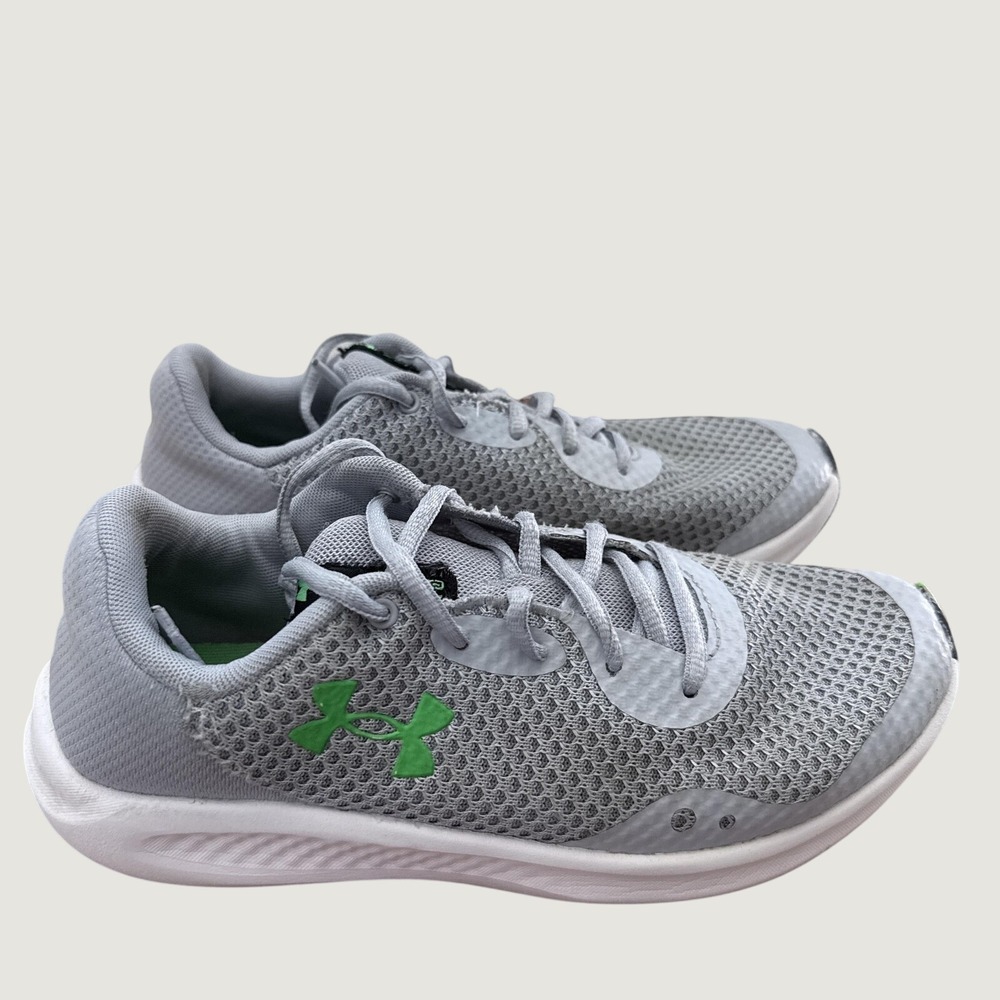 Under Armour Charged Pursuit 2 Youth Running Shoes Grey Neon Green 5.5Y 3024987